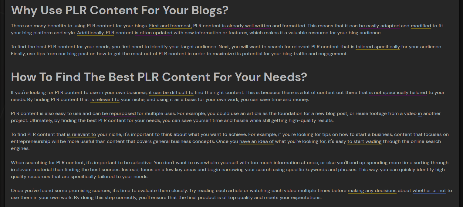 Generated output for PLR content 2