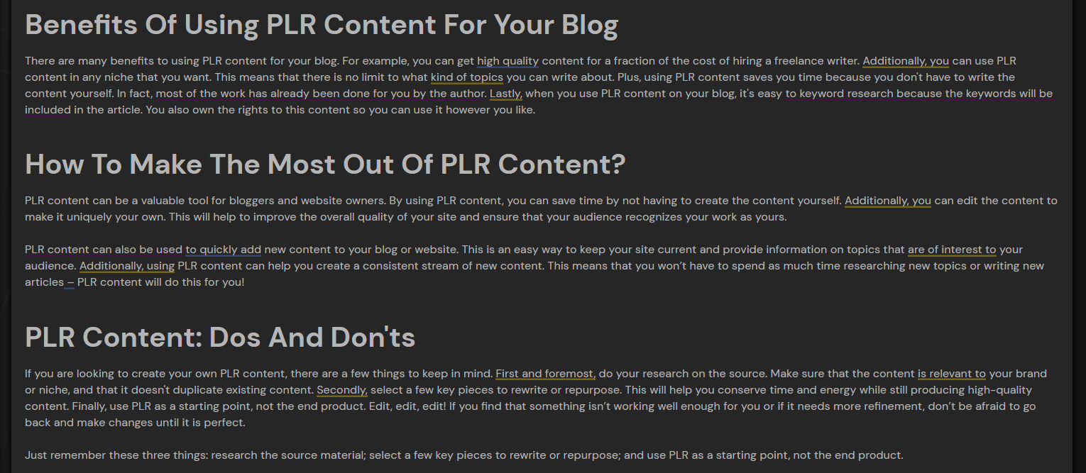 Generated output for PLR content 3